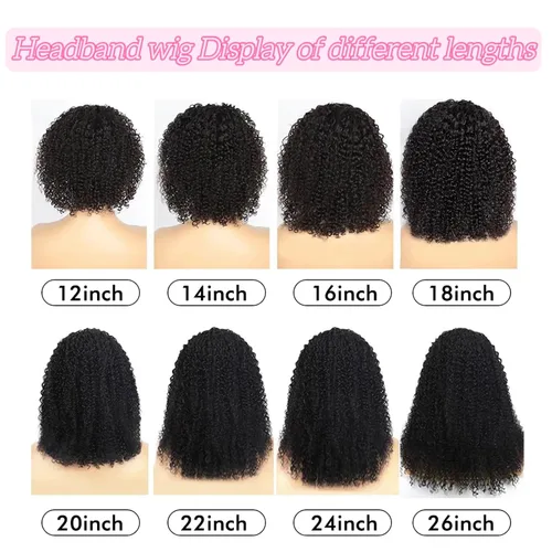 Vista 8 de Boopwine Peluca de cabello humano rizado con diadema para mujeres negras, 28 pulgadas, sin pegamento, sin encaje frontal, peluca de cabello virgen