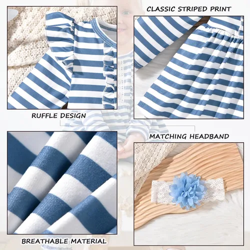 Vista 4 de HINTINA Conjunto de ropa de 2 piezas para niña pequeña con volantes y manga larga