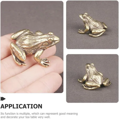Vista 9 de VOSAREA Figura de rana de latón Feng Shui, estatua de rana de latón animal de té para mascotas para el hogar, oficina, estante de escritorio