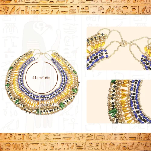 Vista 2 de 5 piezas de tocado egipcio para mujer, disfraz de estilo egipcio, accesorios de joyería para mujer, brazalete de brazo para mujer, cadena de cabeza