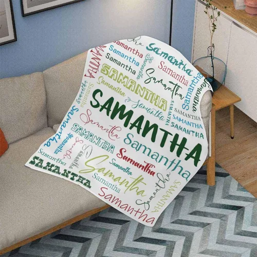 Vista 4 de Manta personalizada con nombre con fuente diferente y colorida para niños, mujeres y hombres, divertida decoración personalizada para el hogar, cama