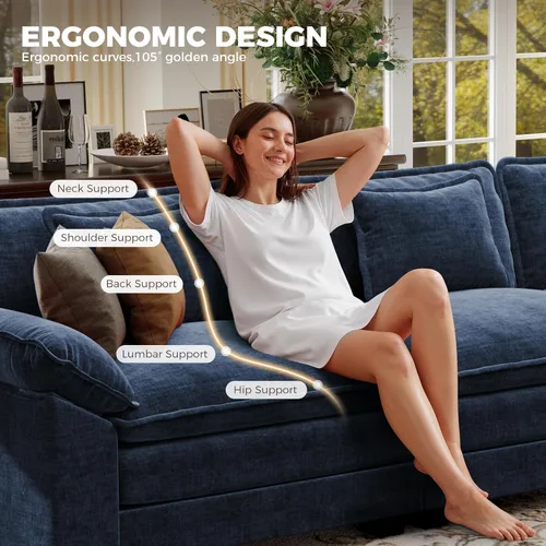 Vista 4 de CDCASA Sofá modular de gran tamaño de 117 pulgadas con esquina, cómodo sofá nube en forma de L con otomana, asiento profundo de felpilla de 5 plazas