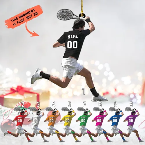 Vista 18 de Adorno plano acrílico personalizado para niña, jugador de tenis, regalo para amantes del tenis, jugador de tenis, adorno de Navidad para árbol de Tn1