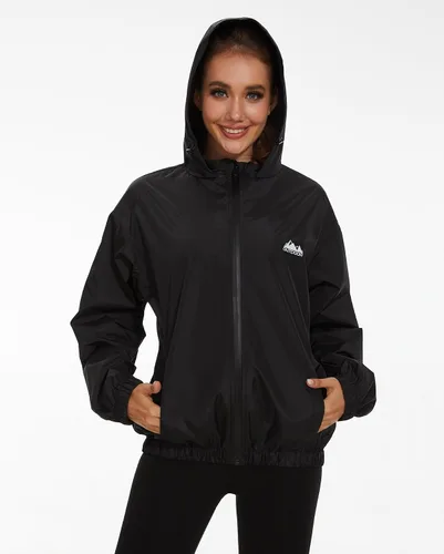 Vista 3 de OSTOO Chaqueta impermeable ligera para mujer, para correr, ciclismo, con capucha, para senderismo, rompevientos