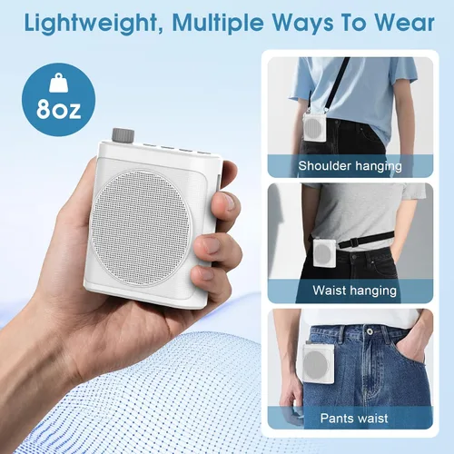 Vista 8 de Amplificador de voz inalámbrico de 15 W con 2 micrófonos magnéticos Lavalier y reducción de ruido, sistema Bluetooth 5.3 PA para profesores, guía