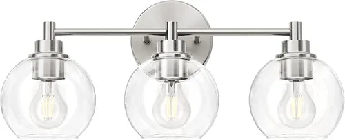 Vista 16 de VONLUCE Accesorios de iluminación de baño, luz de tocador de baño de 2 luces con pantallas de vidrio globo E26, luces de tocador para dormitorio