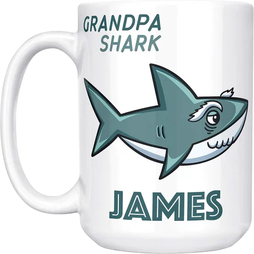 Vista 8 de Be Burgundy Taza de café personalizada con nombre de tiburón bebé – 11 oz – Tazas familiares de tiburones con opción de posavasos a juego, Baby