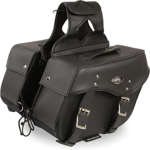 Vista 24 de Milwaukee Leather SH66901ZB - Alforjas medianas de PVC negro con 2 correas, colocación por encima, con ribetes reflectantes - Talla única