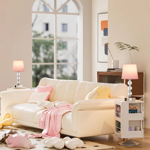 Vista 3 de Juego de 2 lámparas de mesa de cristal para dormitorio/sala de estar, 14.6 pulgadas (rosa)