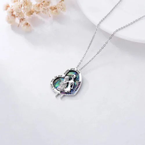Vista 5 de ONEFINITY - Collar de pesadilla de plata de ley con colgante de corazón infinito, collar de calavera para regalo de cumpleaños para mujeres, esposa