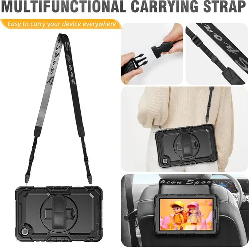 Vista 6 de HXCASEAC Funda para Lenovo Tab One de 8.7 pulgadas (TB-305FU) con protector de pantalla, soporte para bolígrafo, correa de mano, soporte ajustable