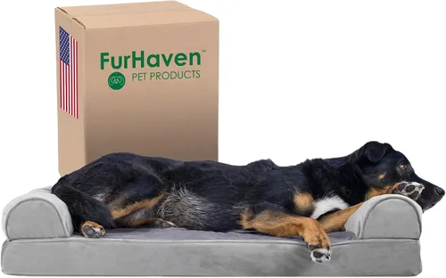 Vista 45 de Furhaven Cama para perro de espuma viscoelástica para perros medianos y pequeños con cojines extraíbles y funda lavable, para perros de hasta 35
