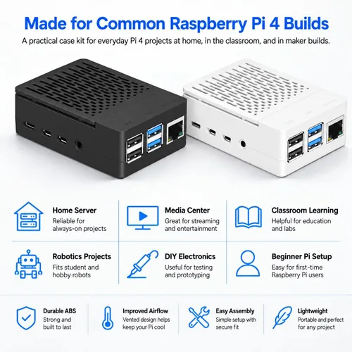Vista 10 de iUniker Funda para Raspberry Pi 4, carcasa ABS Pi 4 con ventilador de refrigeración, disipador de calor Pi 4, cubierta superior extraíble simple