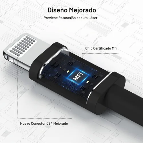 Vista 2 de Cable largo de carga rápida de 10 pies para iPhone 12, 13, 14, [certificado MFi de Apple], cable USB C a Lightning, puerto tipo C compatible