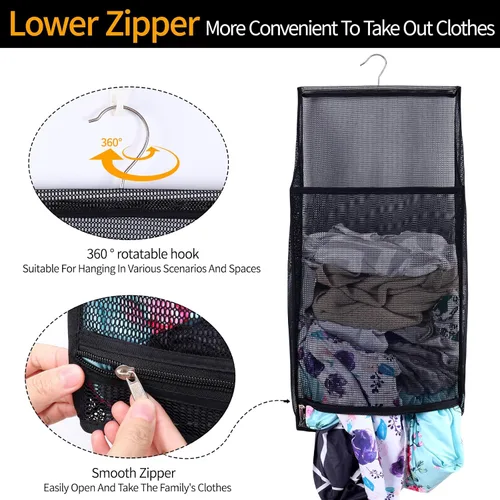Vista 4 de Bolsas de lavandería plegables de malla transpirable para colgar, secado rápido, portátil, ahorro de espacio, cesta de lavandería para dormitorio