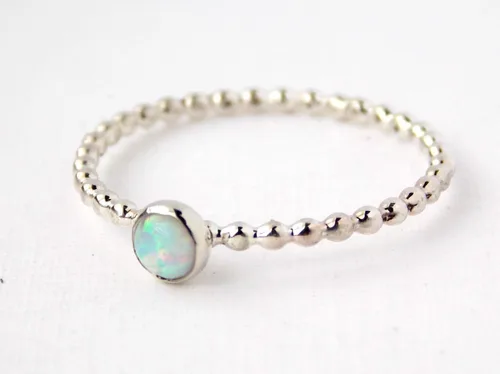 Vista 5 de Anillo de cabina con cuentas de ópalo de 0.157 in: anillo de piedra natal apilable, anillo de plata esterlina, anillo de ópalo, anillo simple
