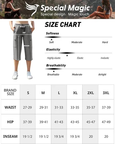 Vista 6 de SPECIALMAGIC Pantalones capri de yoga para mujer, pantalones capri cargo de pierna recta con 5 bolsillos