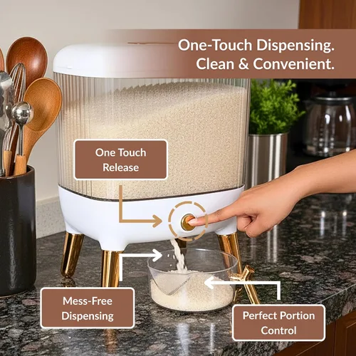 Vista 2 de FromUS2U - Recipiente de arroz, dispensador hermético de granos de 25 libras, dispensador de cereales grande para cocina, contenedor de alimentos