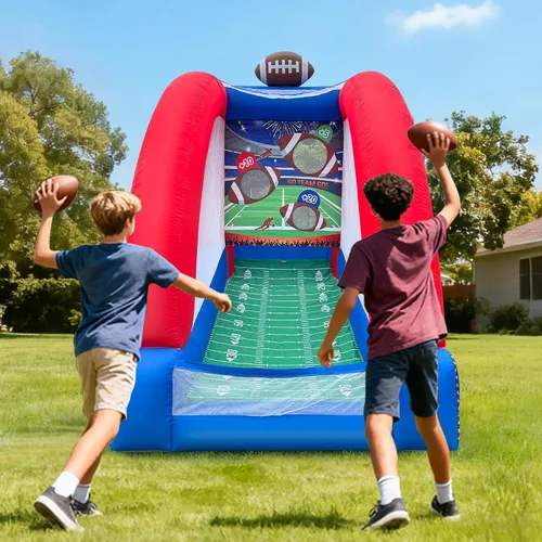 Vista 8 de Juego inflable de lanzamiento de fútbol de carnaval con 4 bolas y soplador, juego de tiro para eventos comerciales, carnavales, fiestas familiares