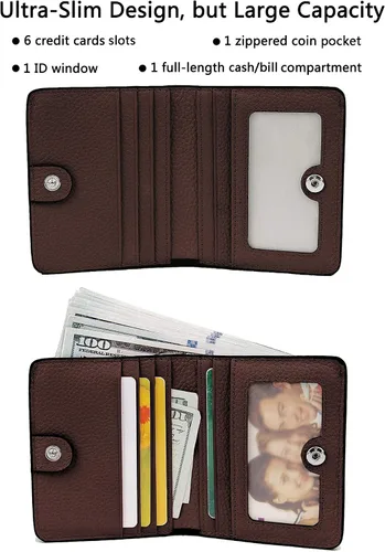 Vista 2 de BIG SALE-AINIMOER billetera de bolsillo pequeña con cremallera, plegable, compacta de cuero con bloqueo por identificación por radiofrecuencia