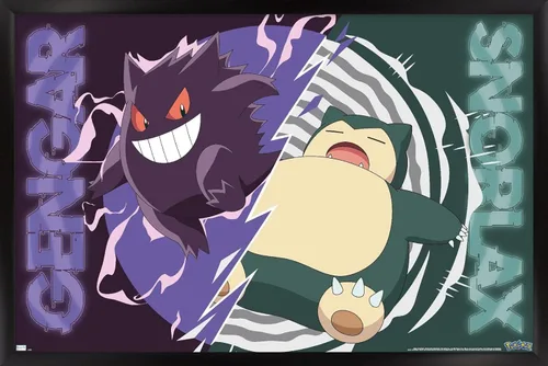 Vista 8 de Trends International Pokémon - Póster de pared de batalla de Gengar Snorlax, 22.4 pulgadas de largo x 14.7 pulgadas, versión enmarcada de madera