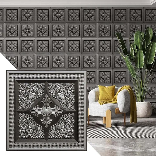 Vista 9 de Dundee Deco Pegamento de oro antiguo rústico floral para colocar o colocar, panel de techo decorativo 3D de PVC, 2 pies x 2 pies
