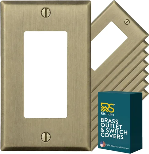 Vista 63 de Rio Salto BRASS Signature Collection MIDSIZE - Placa de pared de metal dorado para interruptor de luz o cubierta de tomacorriente, placa de pared