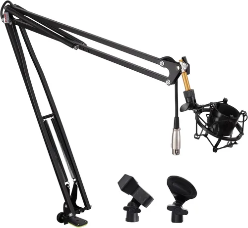 Vista 8 de Pyle Soporte de brazo de micrófono de suspensión Pro - Soporte de micrófono con brazo de resorte de tijera con soporte de choque, inclinación