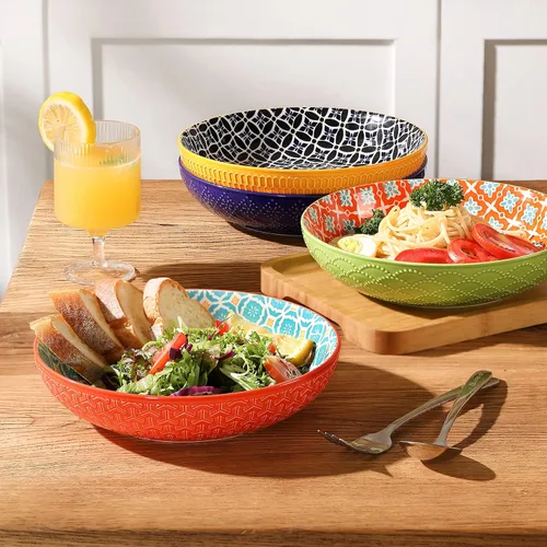 Vista 2 de Metahom Tazones de cerámica para pasta, cuencos grandes de 40 onzas, 8.75 pulgadas de ancho y poco profundos para cocina, juego de cuencos y platos