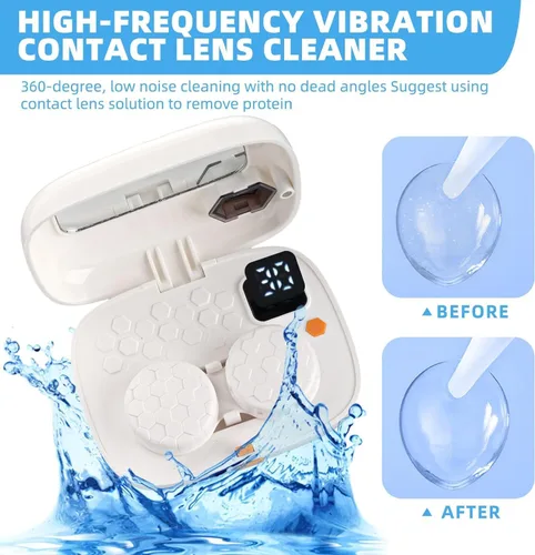 Vista 6 de Limpiador de lentes de contacto con espejo, máquina limpiadora de lentes de contacto, limpiador ultrasónico USB para eliminación de lentes suaves