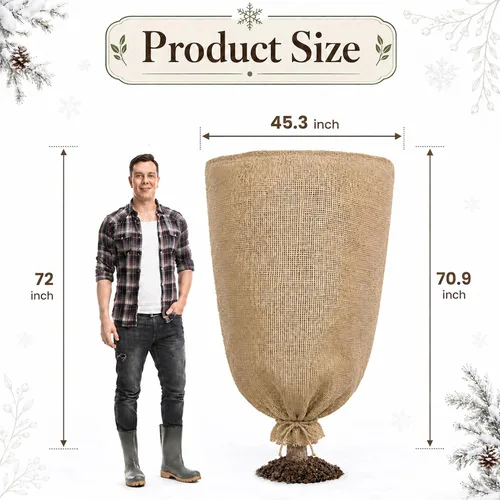 Vista 2 de 1 pieza cubierta de arpillera para plantas de invierno de 45.3 x 70.9 pulgadas, bolsas grandes de arpillera con cordón, cubiertas reutilizables