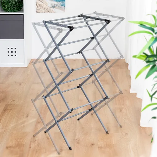 Vista 5 de Tendedero Metálico Plegable y Extensible con 3 Alturas Cloxy InnovaGoods 11 barras