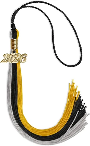 Vista 20 de Endea - Borla de graduación de triple color con gota de fecha dorada (negro/dorado/granate, 2020)