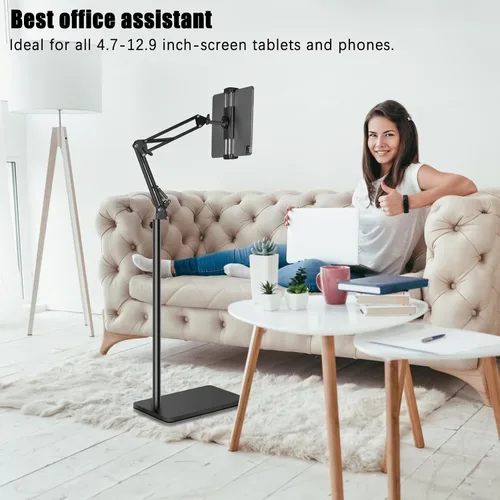 Vista 3 de Lucky Trip Soporte de suelo para tablet con base estable de doble resistencia que nunca se vuelca, altura ajustable, giratoria, soporte