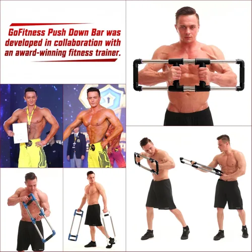 Vista 6 de GOFITNESS Entrenador de pecho con barra de empuje hacia abajo, equipo de entrenamiento en casa para pecho, brazo, hombro, abdominales y espalda
