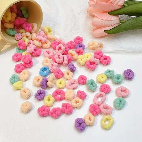 Vista 3 de 200 bandas elásticas para el cabello de flores para niñas, mini bandas para el pelo multicolor, sin costuras, bandas de goma pequeñas, accesorios