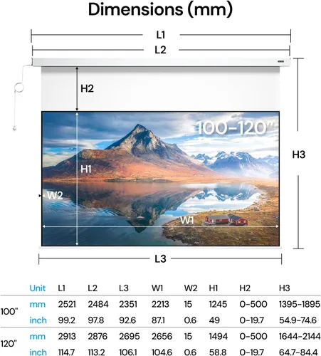 Vista 7 de Valerion Pantalla de proyector motorizada PureVision de 100 pulgadas, reducción de manchas láser, sincronización automática con proyector, listo
