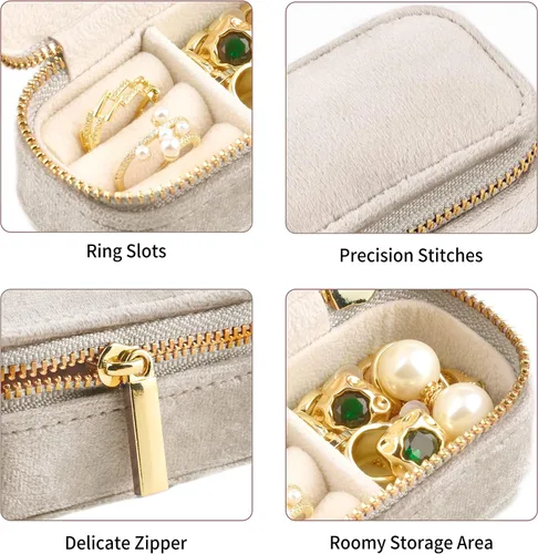 Vista 3 de TAIMY Mini estuche de viaje de joyería, caja de joyería de viaje pequeña de terciopelo, caja organizadora de viaje portátil para anillos, aretes