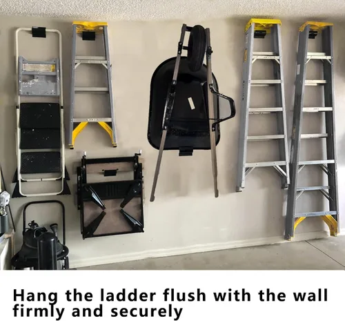 Vista 3 de Peony River - Percha de escalera resistente, ganchos de montaje en pared para almacenamiento de escaleras, perchas para carretilla para pared