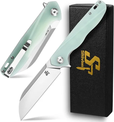 Vista 9 de Sitivien Cuchillo plegable ST103, hoja de acero D2+cuchillo de bolsillo con mango G10, cuchillo de herramienta EDC para exteriores, campamento, Negro
