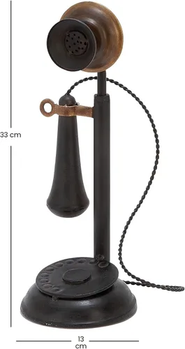 Vista 9 de Teléfono antiguo de metal con receptor y micrófono (no funciona) Abalorio de decoración antigua, escultura de teléfono vintage, hierro, negro