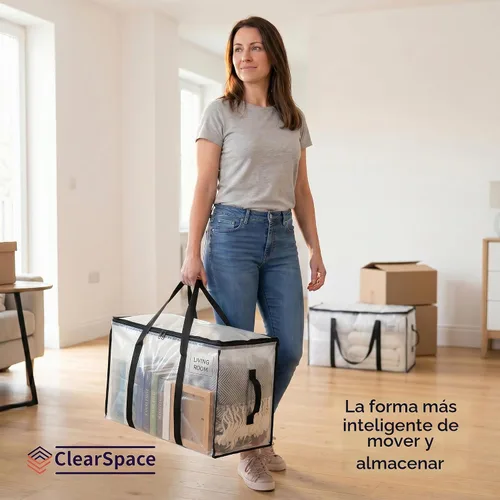 Vista 8 de ClearSpace Bolsas de mudanza o bolsa de almacenamiento de gran tamaño – Cajas grandes para mudanzas con correas de mochila, cremalleras y asas