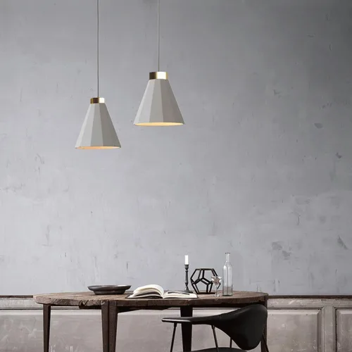 Vista 2 de Luces colgantes de cemento industrial vintage, lámpara colgante de hormigón gris de mediados de siglo con acabado dorado, cable ajustable E27/E26