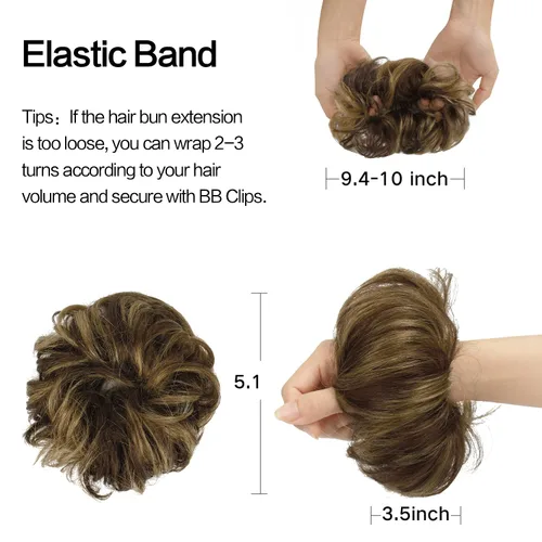 Vista 3 de FESHFEN - Extensiones de moño desordenado humano 100% cabello real, piezas de cabello rizado, extensiones de cola de caballo, cabello ondulado