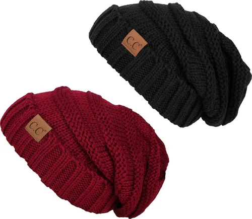 Vista 340 de Funky Junque Gorro de moda de punto trenzado de talla extragrande, grueso, abrigado, suave y holgado