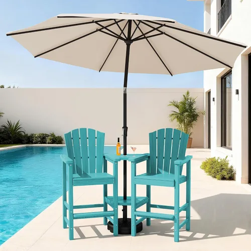 Vista 15 de KINGYES Aruba - Juego de 4 sillas Adirondack altas de HDPE con bandejas de conexión dobles, silla Adirondack de altura de barra en relieve para 2