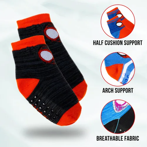 Vista 3 de Marvel Calcetines Spiderman Grip, paquete de 10, niños pequeños, longitud al tobillo, multicolor, S