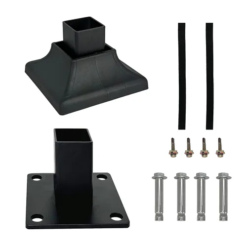 Vista 9 de [Usado] Kit de brida de base de cerca de acero resistente para postes cuadrados de 1 pulgada, juego completo con 1 base, 1 cubierta entrelazada, 4