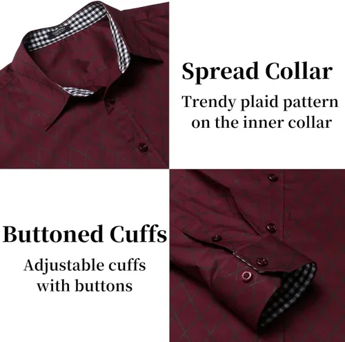 Vista 5 de COOFANDY - Camisa de vestir de negocios para hombre de manga larga ajustada informal con botones