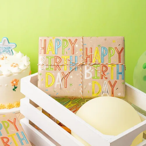 Vista 6 de RUSPEPA - Rollo de papel para envolver regalos de cumpleaños, rollo jumbo, papel de regalo de cumpleaños colorido con texto de lámina dorada, papel